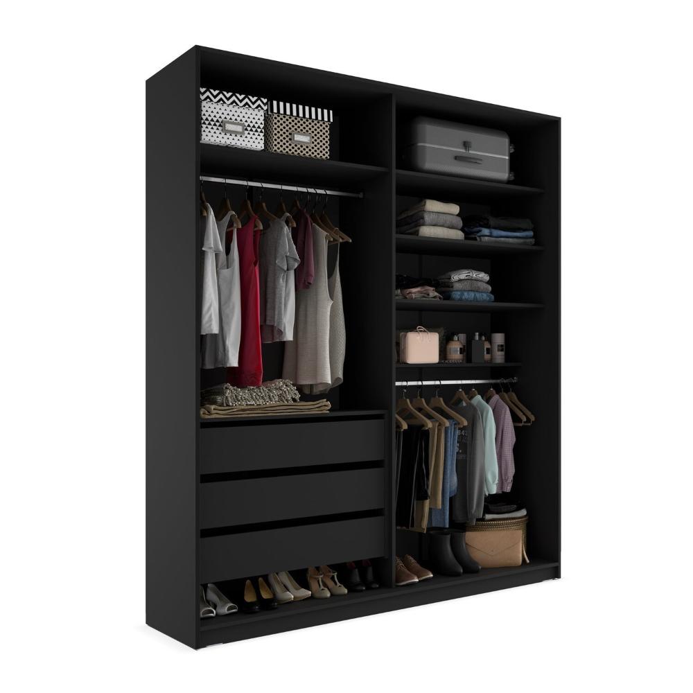 Miniatura Closet Solteiro 100% Mdf Bp 159,5cm 3 Gavetas Monreale Preto