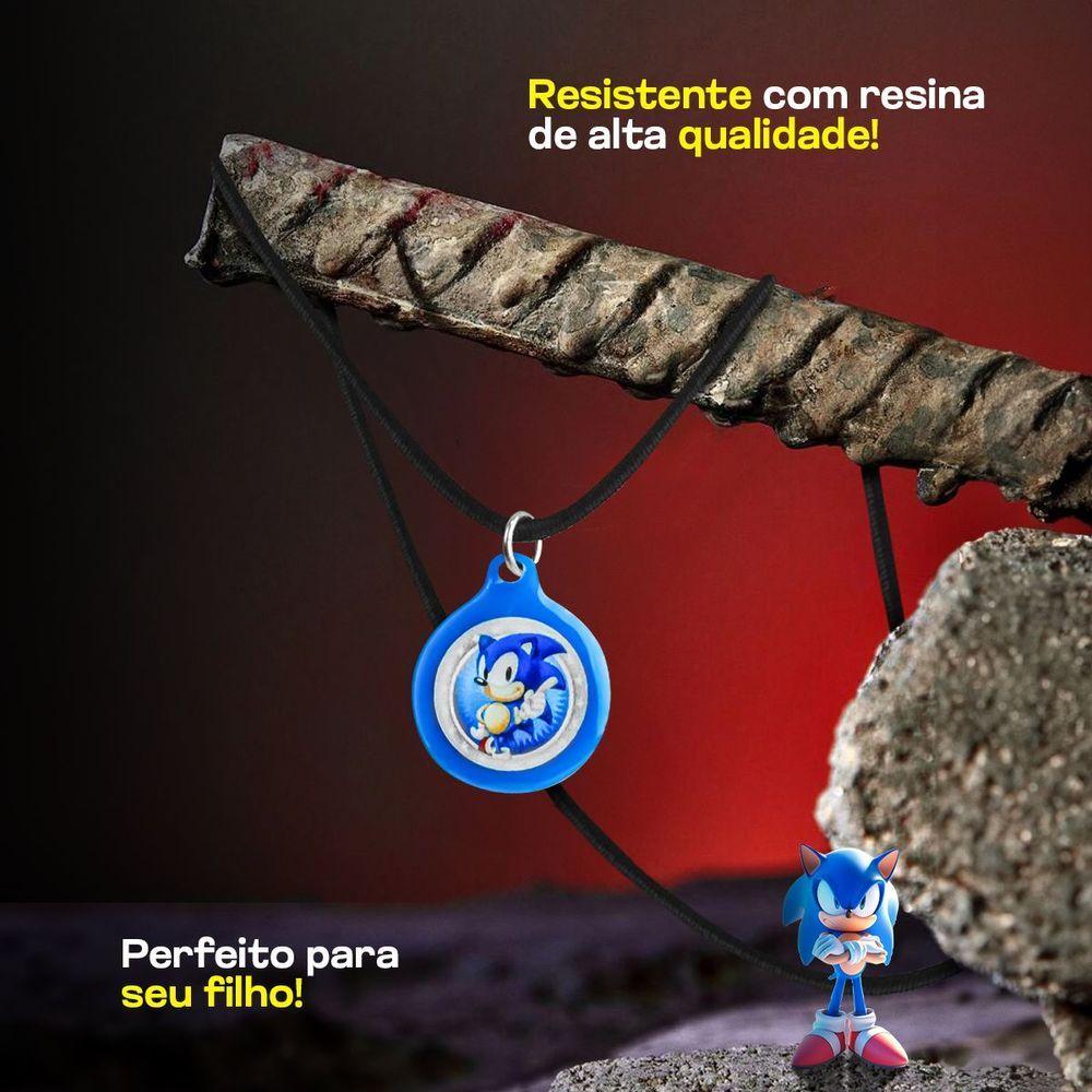 Miniatura Colar Menino Infantil + Pingente Sonic Qualidade Premium Presente Criança Ajustavel Vermelho Azul