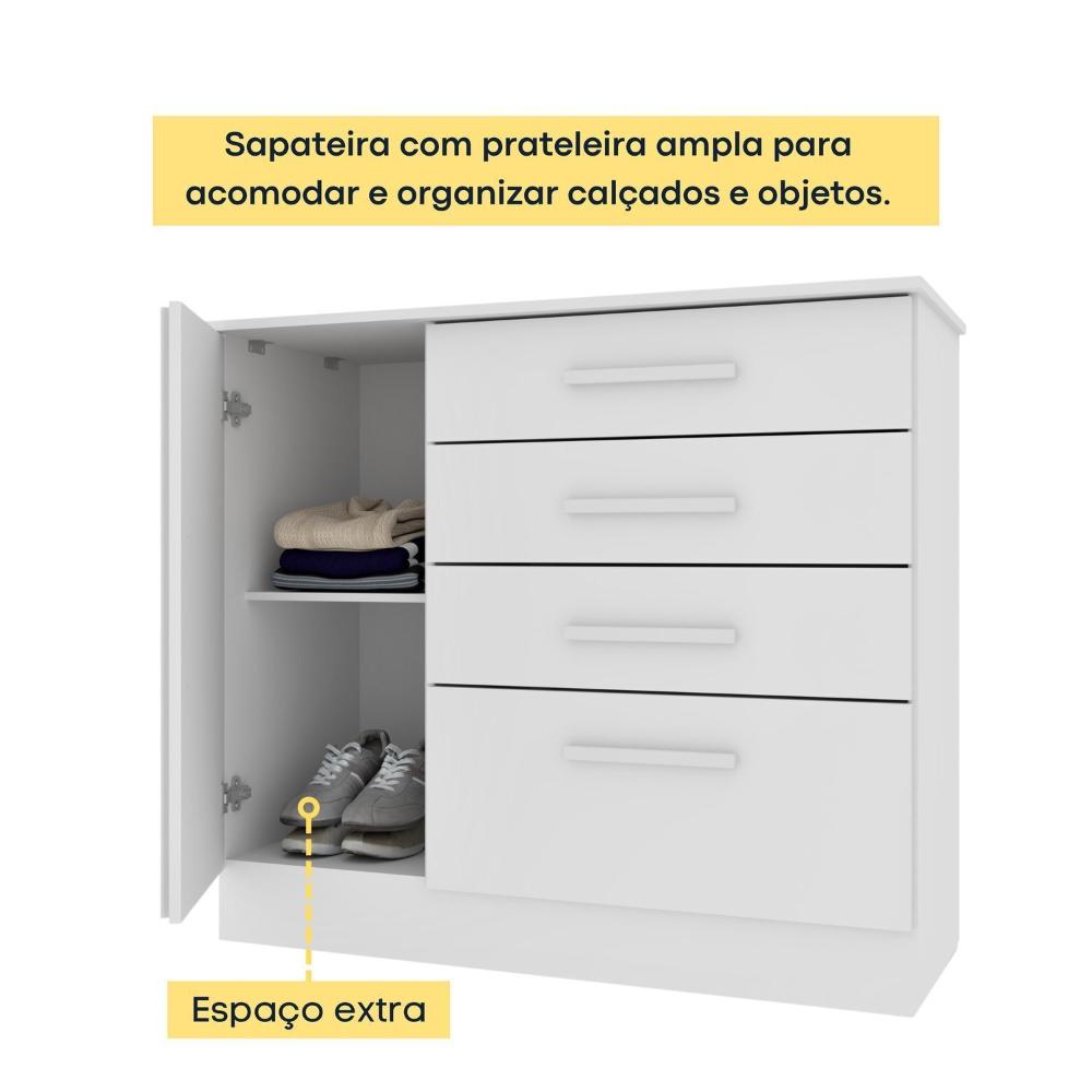 Miniatura Cômoda 4 Gavetas 104cm Ripada Nova York Neve/Neve
