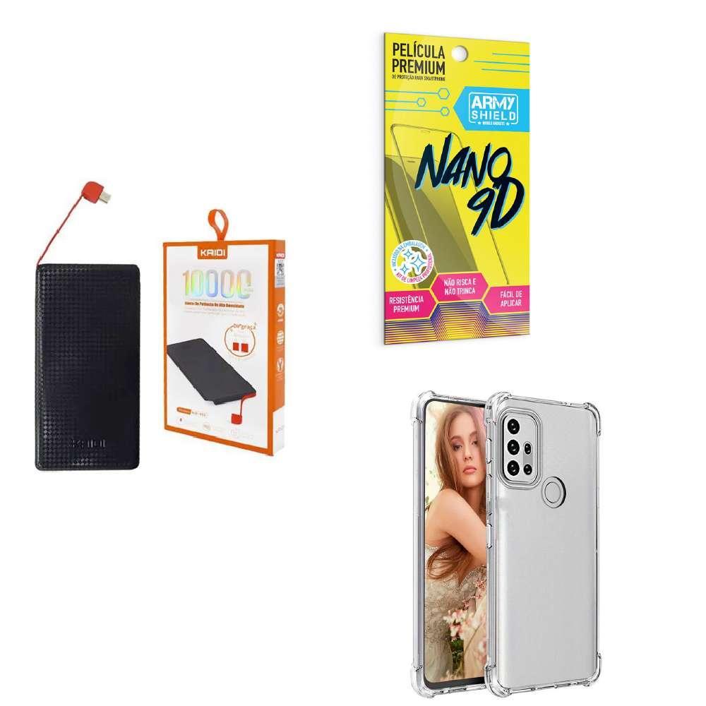 Miniatura Kit Power Bank 10000Mah + Capinha Motorola G30 + Película 9D