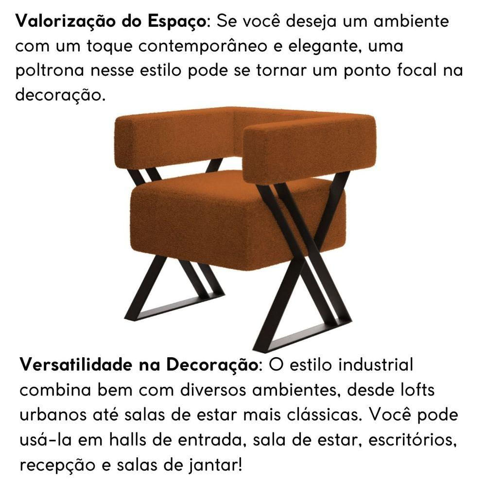 Kit 2 Poltrona E Puff Decorativo Mirela Estilo Industrial Bouclé Terracota