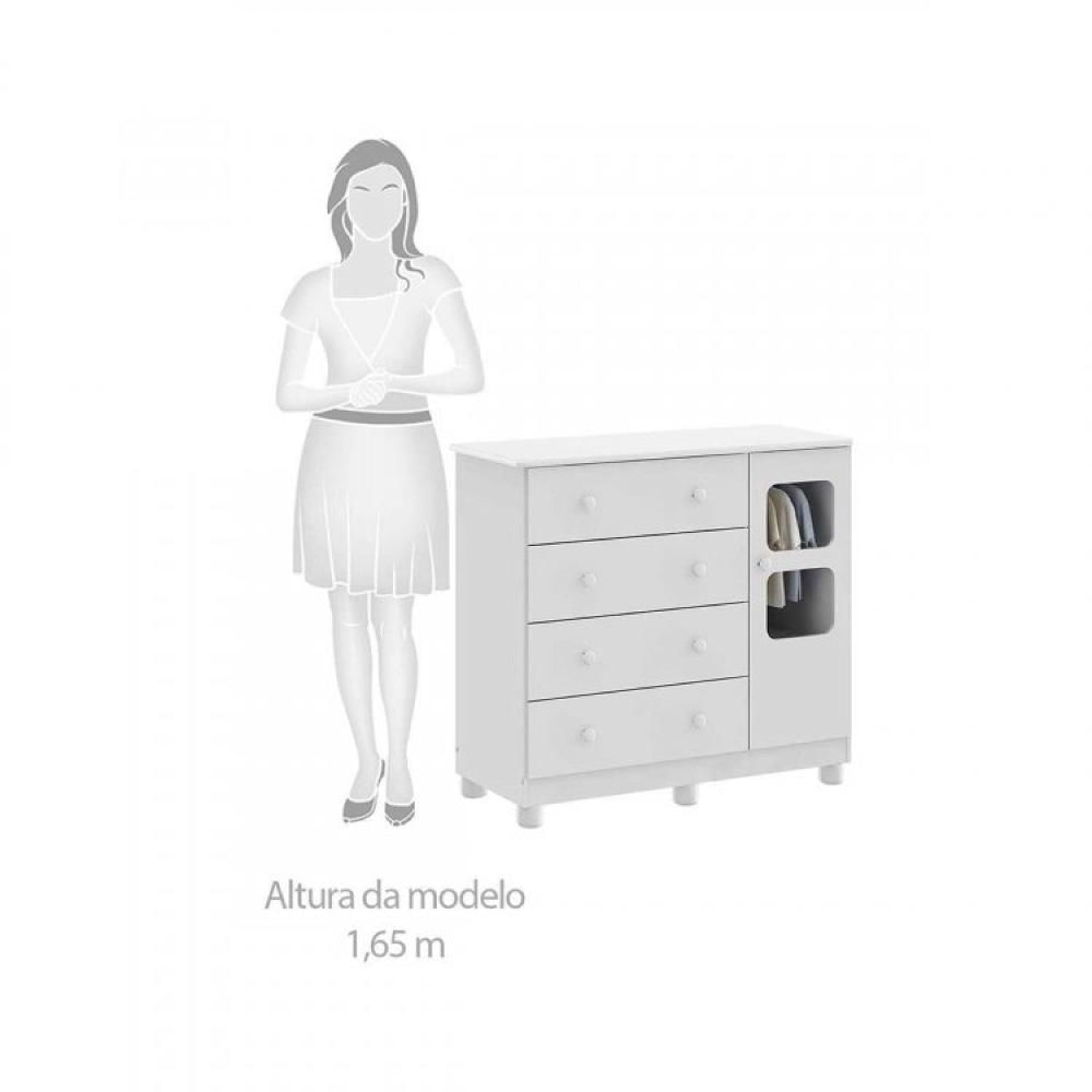 Miniatura Quarto Gêmeos com 2 Berços Americano 1 Cômoda com 4 Gavetas e 1 Porta Uli Móveis Peroba Branco Brilho