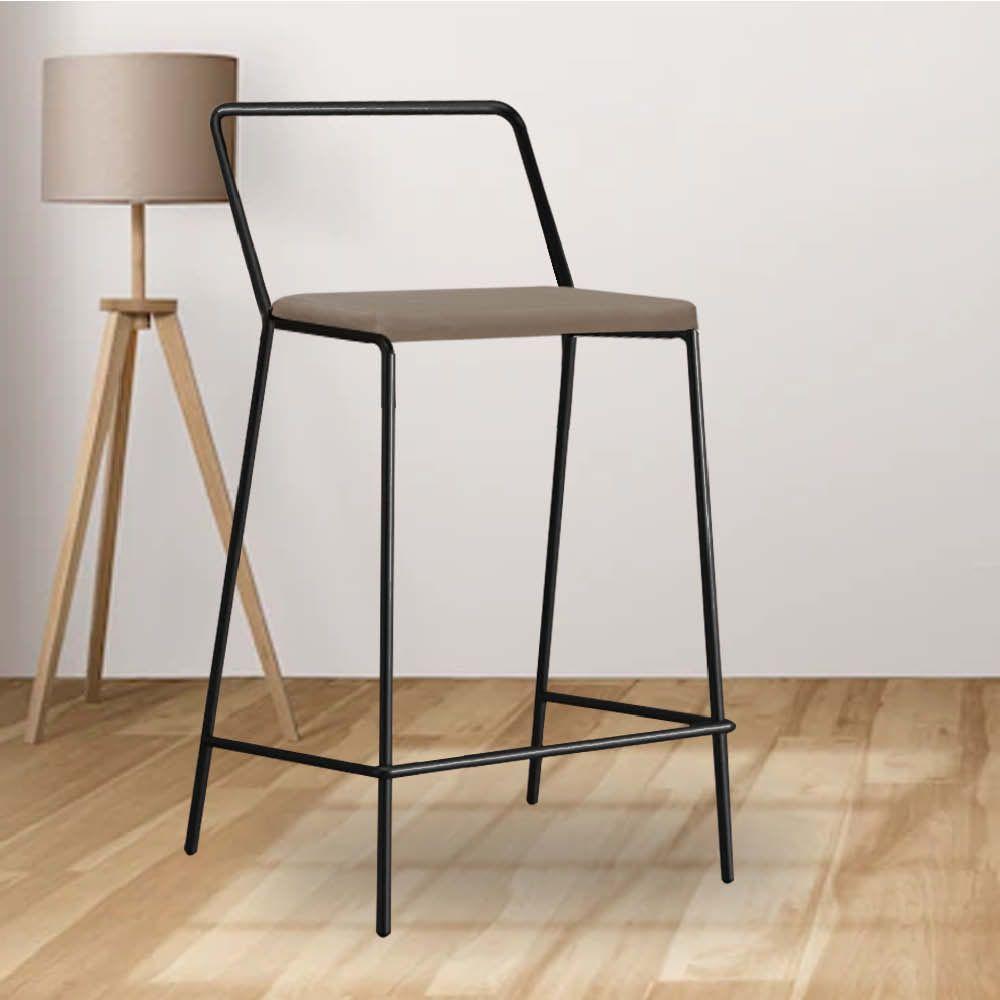 Miniatura Banqueta Alta Com Encosto Mili Industrial Cozinha Bistrô Ferro Preto Corino Bege