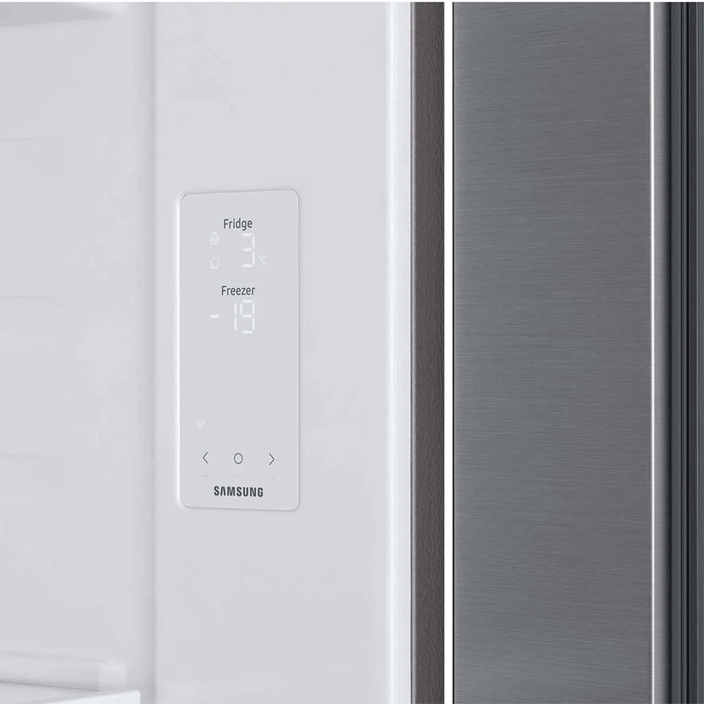 Geladeira Side by Side RS57 SmartThings Inox com Dispenser de Água, AI Energy Mode e SpaceMax 560 Litros Samsung Inox - 110V