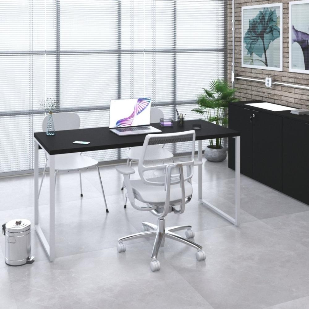 Mesa para Escritório Diretor Estilo Industrial 150cm Kuadra Preto Ônix/Est.Branca