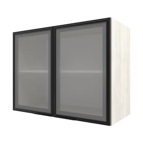 Miniatura Armário Aéreo Bartira Rubi com 2 Portas de Vidro, 1 Prateleira e 80cm de Largura - Freixo/Preto Poah Rubi Freixo/Preto Poah