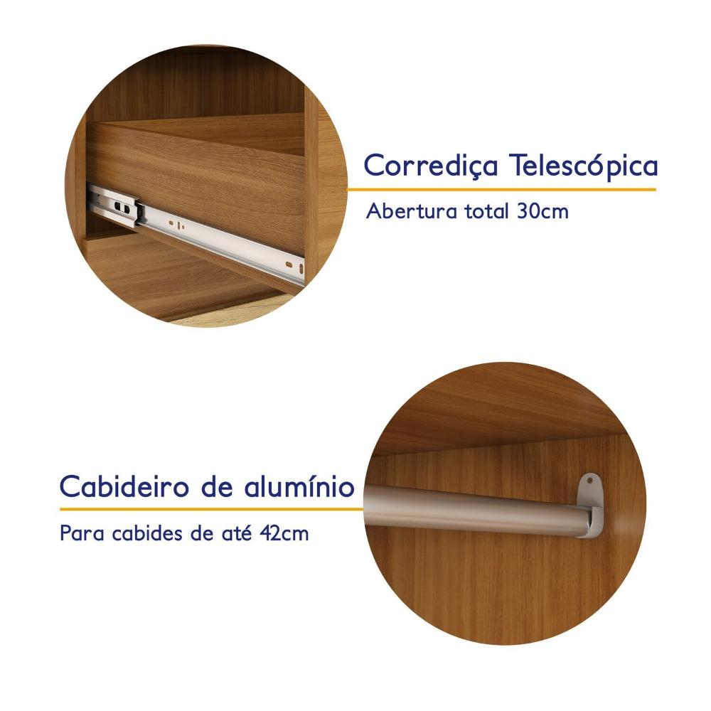Guarda-roupa 2 Portas 1 Gaveta Com Espelhos Smart Plus Espresso Móveis Cinamomo