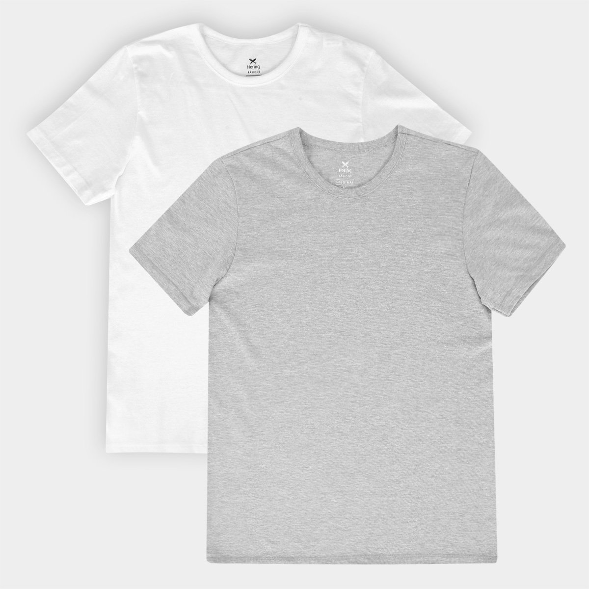Miniatura Kit Camisetas Hering Slim Básicas 2 Peças Masculino Branco+Cinza - G