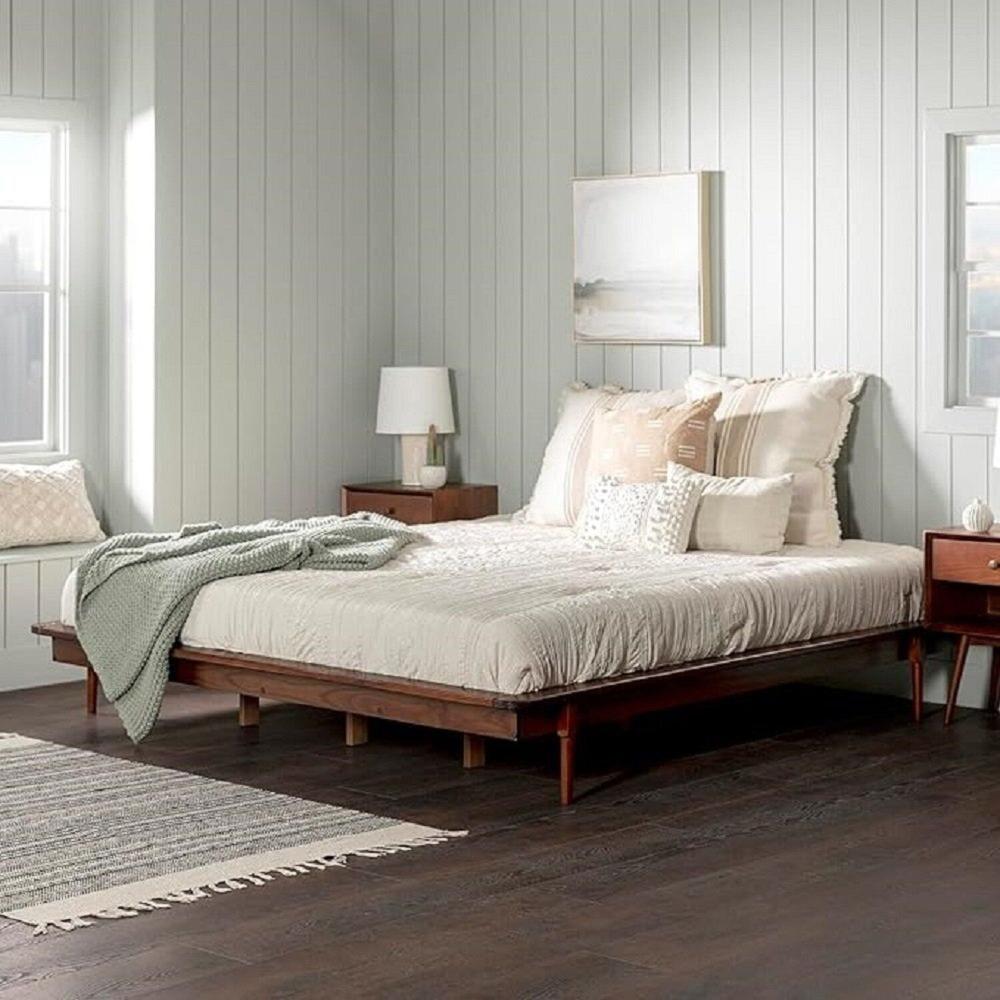 Miniatura Base para Cama King Lunna Madeira de Pinus Walnut