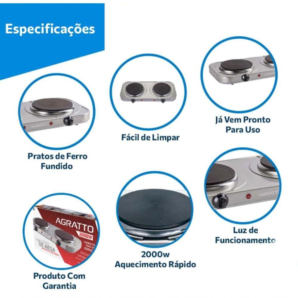 Miniatura Fogao Portatil Eletrico De Bancada 2 Bocas 2000w 110V