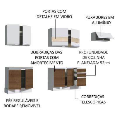 Miniatura Cozinha Completa Madesa Marcela Com Armário e Balcão (Sem Tampo e Pia) Branco/Rustic/Branco Cor:Branco/Rustic/Branco