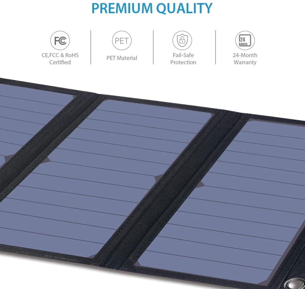BigBlue Painel Solar Carregador Portátil c/ duas saídas USB, à prova d'água, 28W, 5V, 1 unidade.