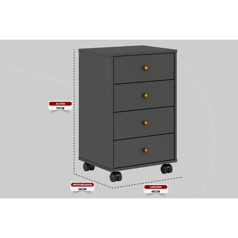 Miniatura Mesa Cabeceira Presence Com 4 Gavetas Amendola Touch Grafito Demóbile