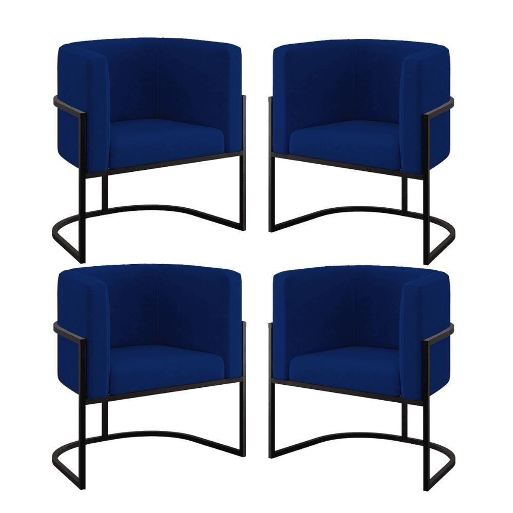 Miniatura Kit 04 Poltronas Lua Sala Decorativa Base De Ferro Black Azul Marinho