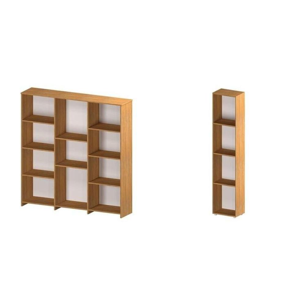 Miniatura Kit com 1 Estante Livreiro 11 Nichos Odelia e 1 Estante Modular 4 Nichos Calum Freijó