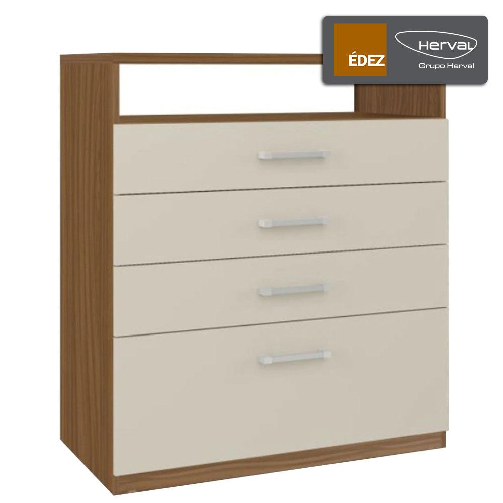 Miniatura Cômoda Édez Lupus, 4 Gavetas, Nogueira e Off White