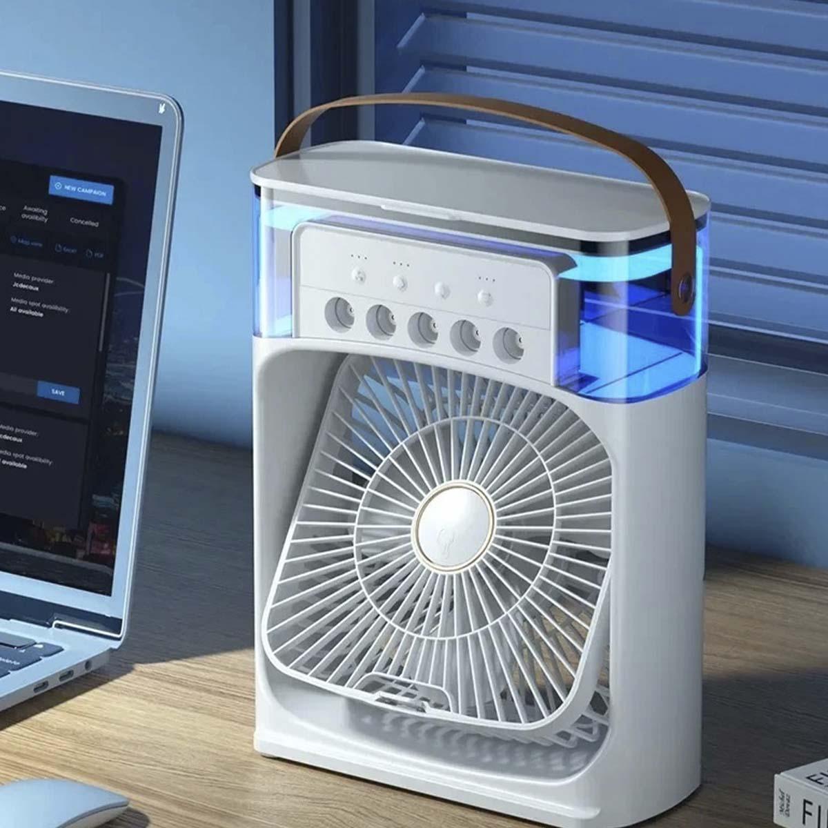 Miniatura Ventilador Umidificador 3 Velocidades Usb C Rgb Preto