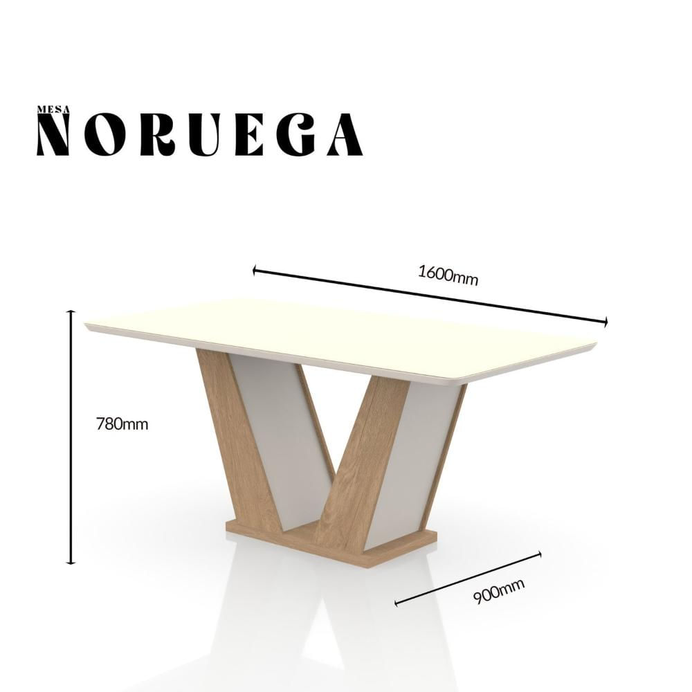 Conjunto Sala de Jantar 6 Lugares Mesa Noruega e Cadeira Montana Tecido A40 Móveis Meneghetti Inovata