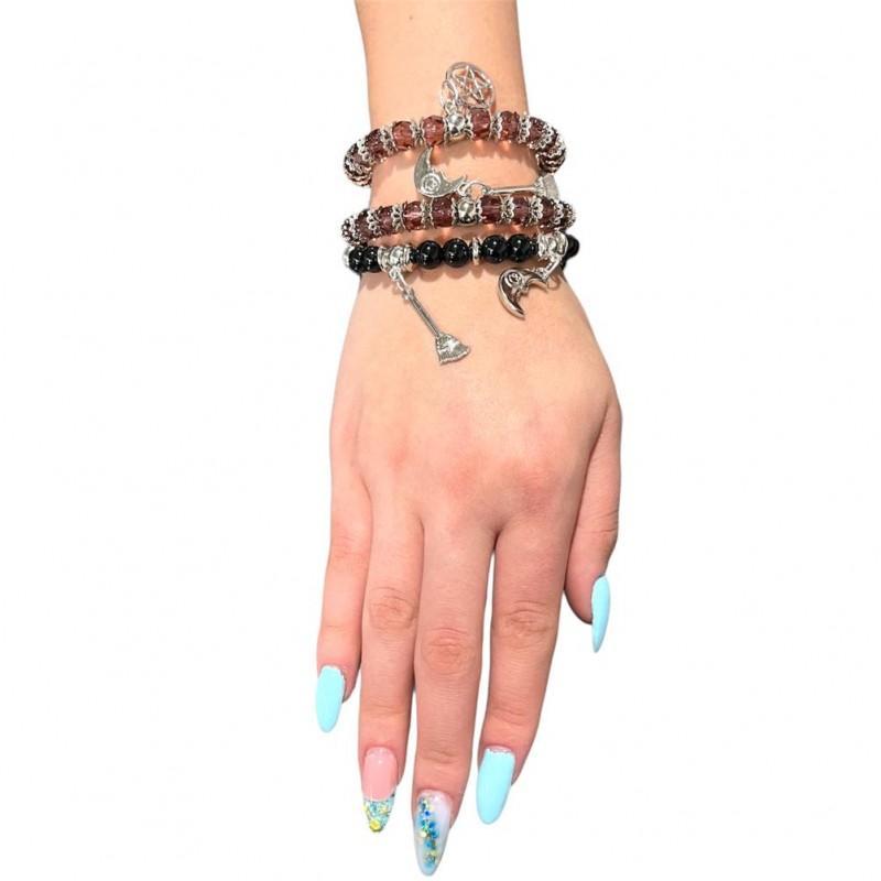 Miniatura Kit Com 3 Pulseiras Wicca Negra E Roxa
