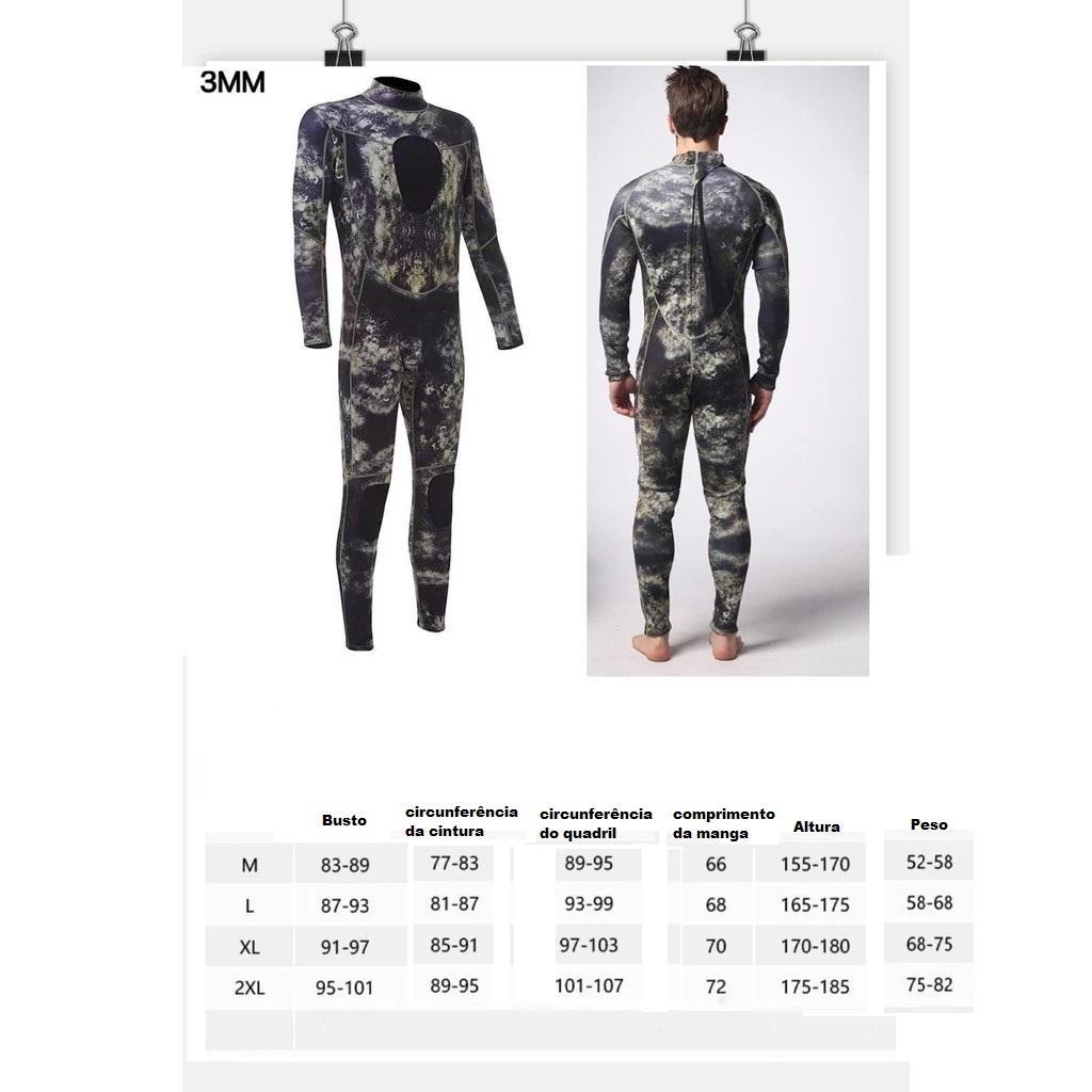 Miniatura Roupa De Mergulho Neoprene 3Mm Camuflada Pesca Rio Mar - 2Xl