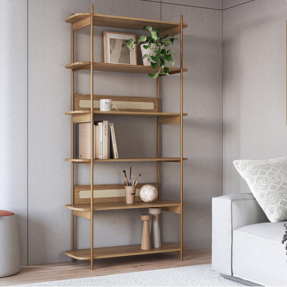 Miniatura Estante 180 cm 6 Prateleiras Palhinha Pé Metal Hanover/Dourado
