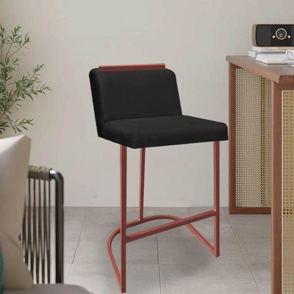 Miniatura Banqueta Com Encosto Ninna Bistrô Cozinha Aplique Ferro Bronze Suede Preto - Ahazzo Móveis