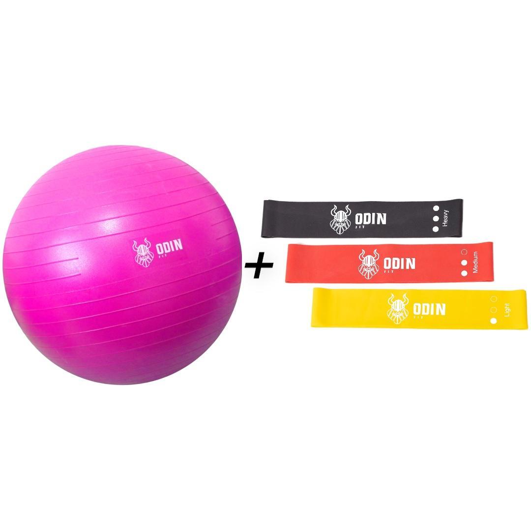 Miniatura Kit Mini Band Bola Pilates 55 Cm Suiça Treino Odin Fit Rosa