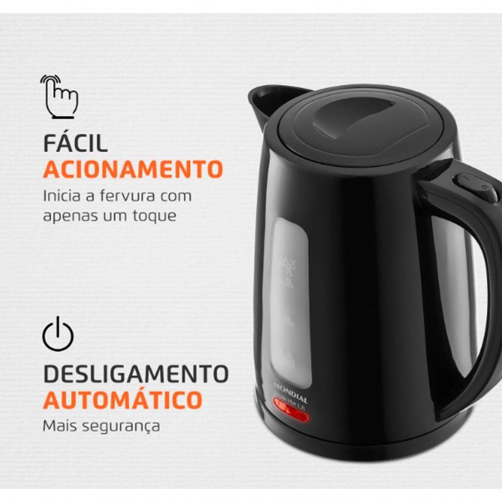 Miniatura Chaleira Eletrica Mondial Luxx Black 1.7l 1500w Desligamento Automatico 110V