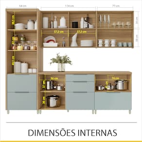 Cozinha Completa Nesher Paris 5 Peças 270cm MDF 15mm Verde e Nature