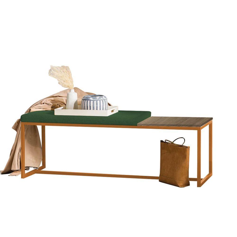 Miniatura Banco Recamier Puff 140cm Industrial Bronze Suede Verde Tampo Quadrado Mdf Caramelo