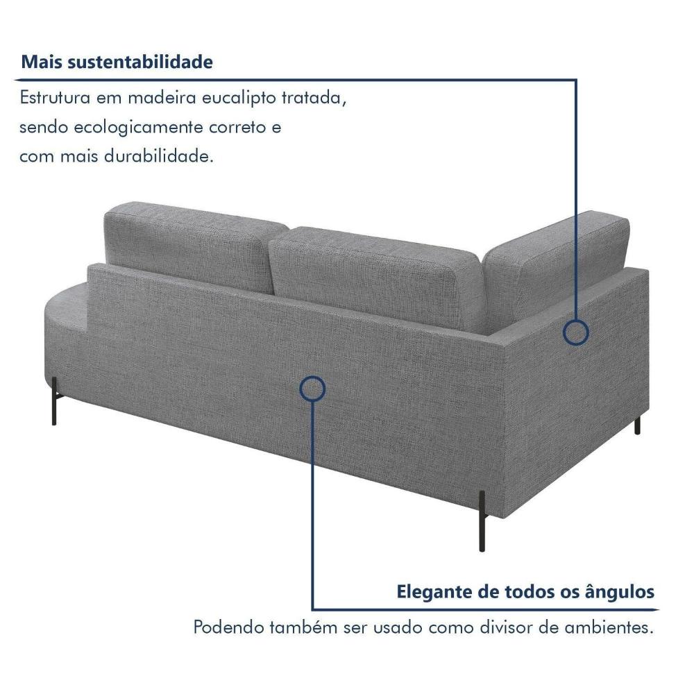 Sofá Living Orgânico 2 Lugares 165cm Norten Cinza