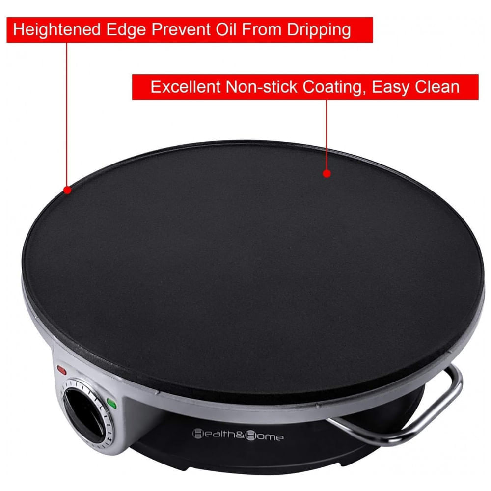 Miniatura Máquina de Crepe Elétrica antiaderente de Aço inoxidável, 1000W, 110v, HEALTH AND HOME, Preto