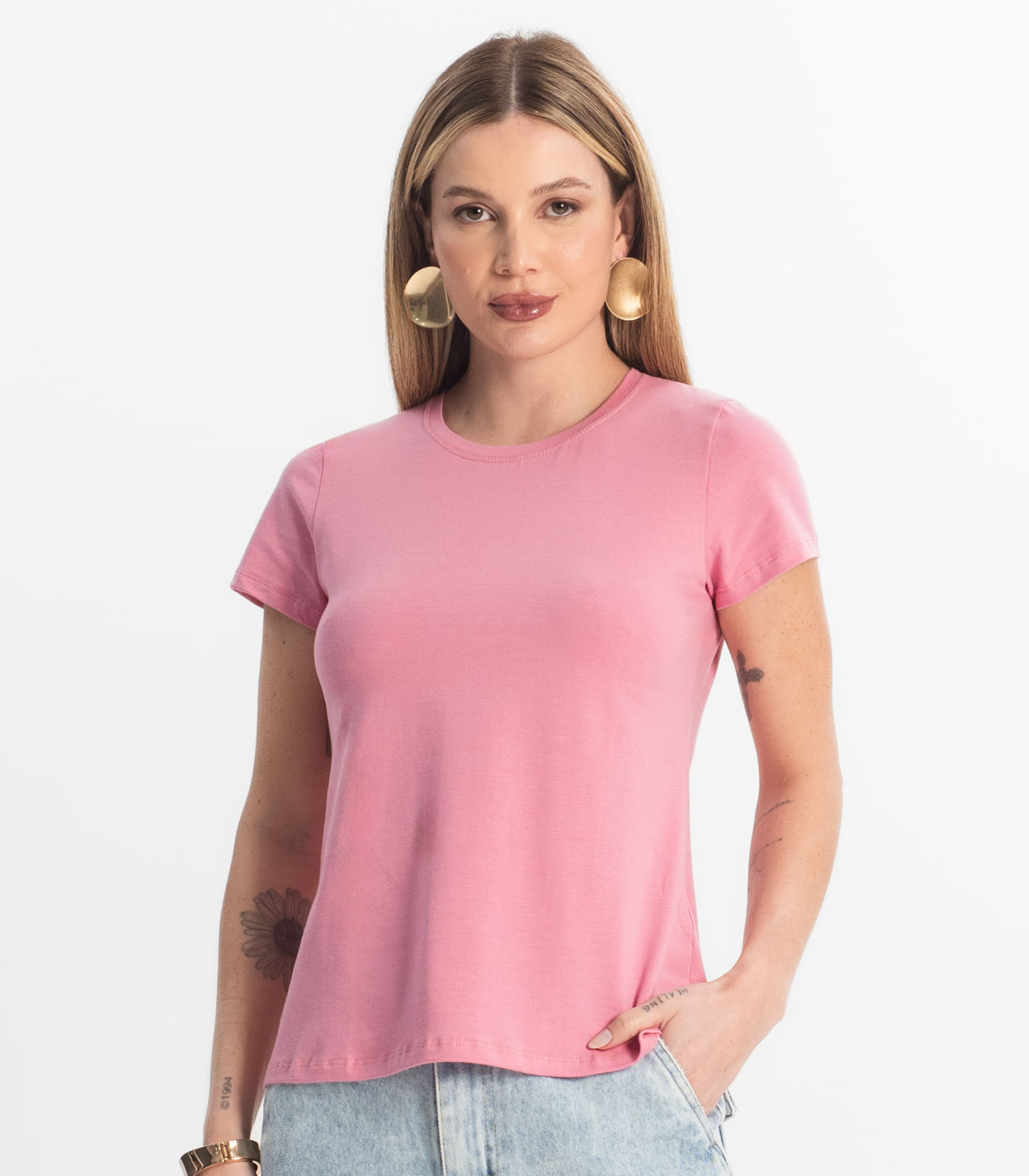 Miniatura Blusa Feminina Cotton Leve Básica Rovitex Rosa G