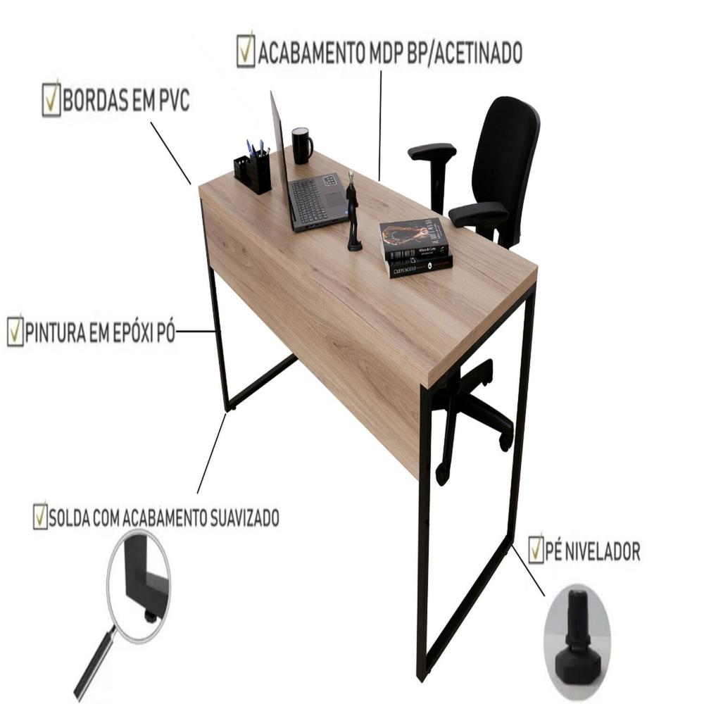 Miniatura Mesa de Escritório Diretor Estilo Industrial Preto/Amadeirado