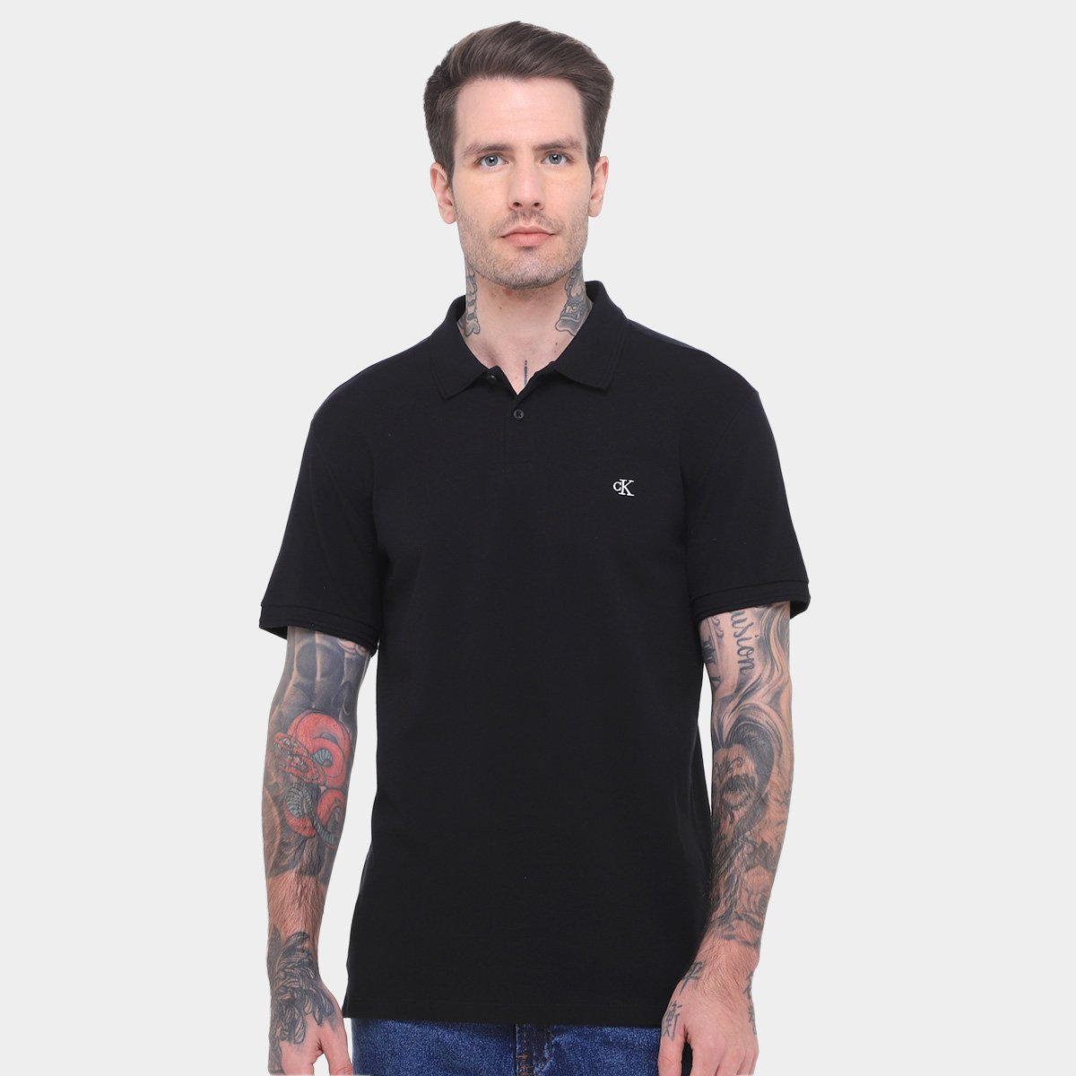 Miniatura Camisa Polo Calvin Klein Logo Bordado Masculina Preto - G