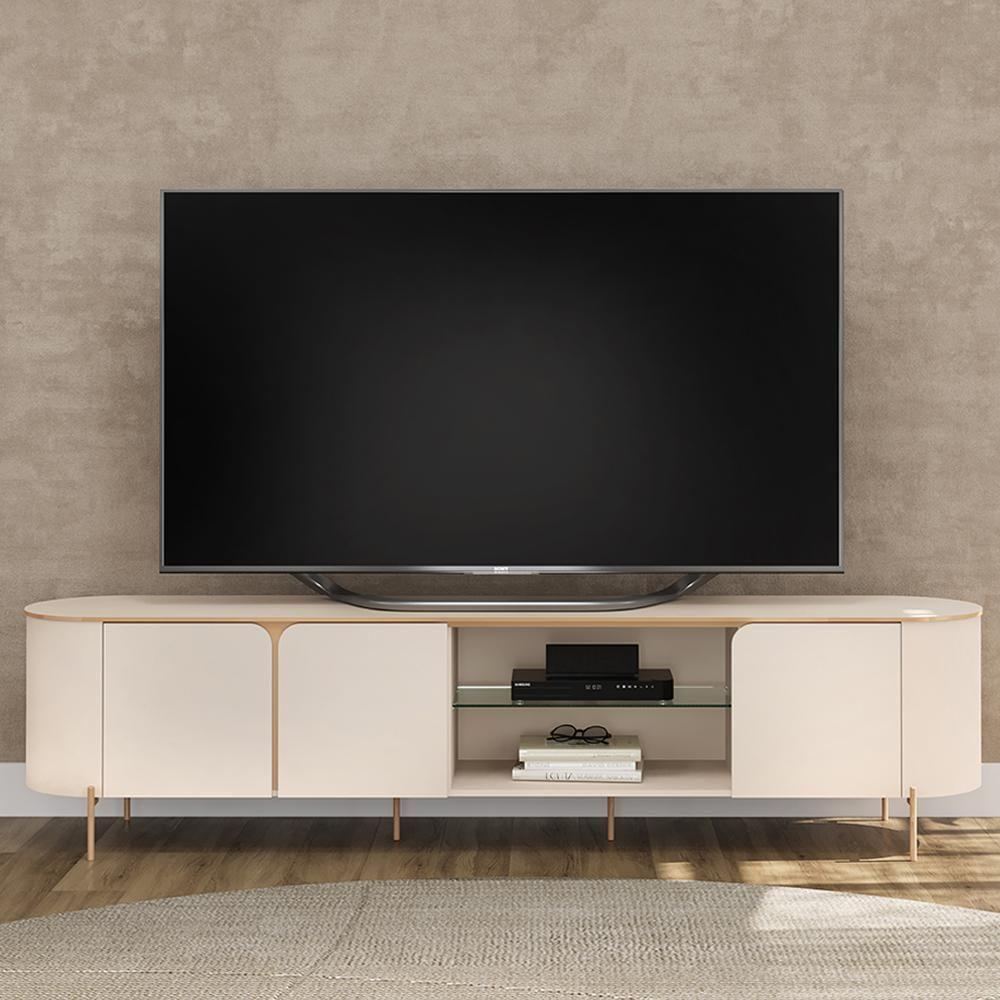 Miniatura Rack Bancada Tv 75 Pol 241 Cm Mdf Ariana Off White Dj Moveis Off White