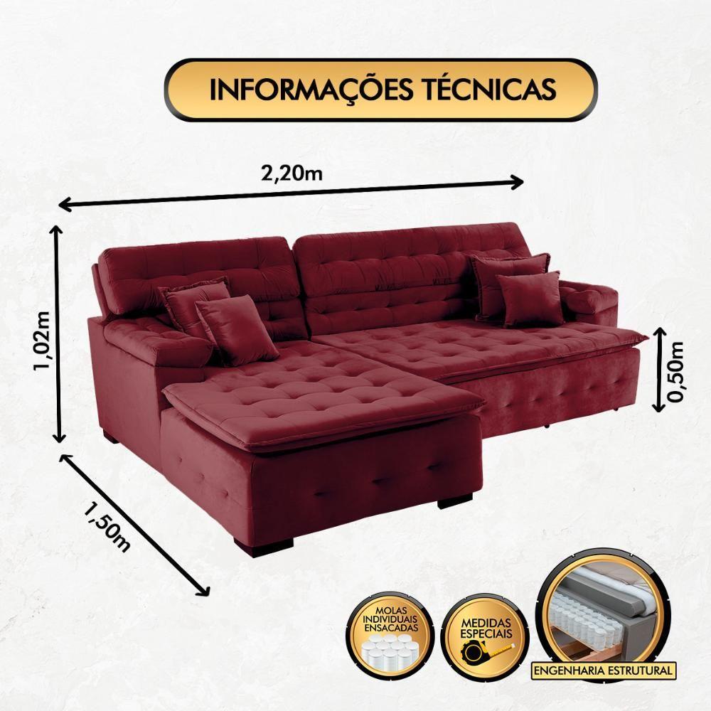 Miniatura Sofá Retrátil e Chaise Orlando 220x150 vinho