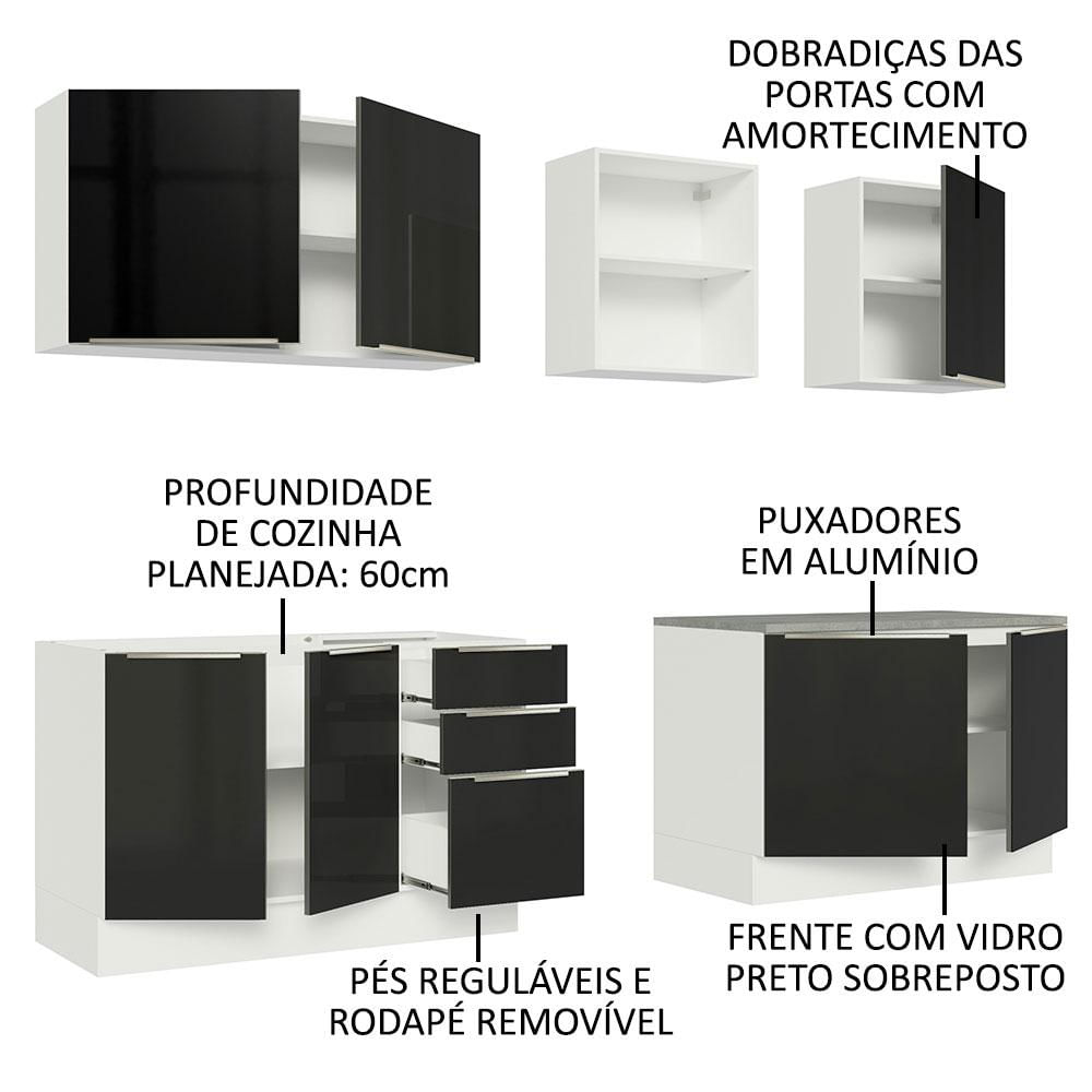 Miniatura Armário de Cozinha Completa 240cm Branco/Preto Lux Madesa 05 Branco/Preto