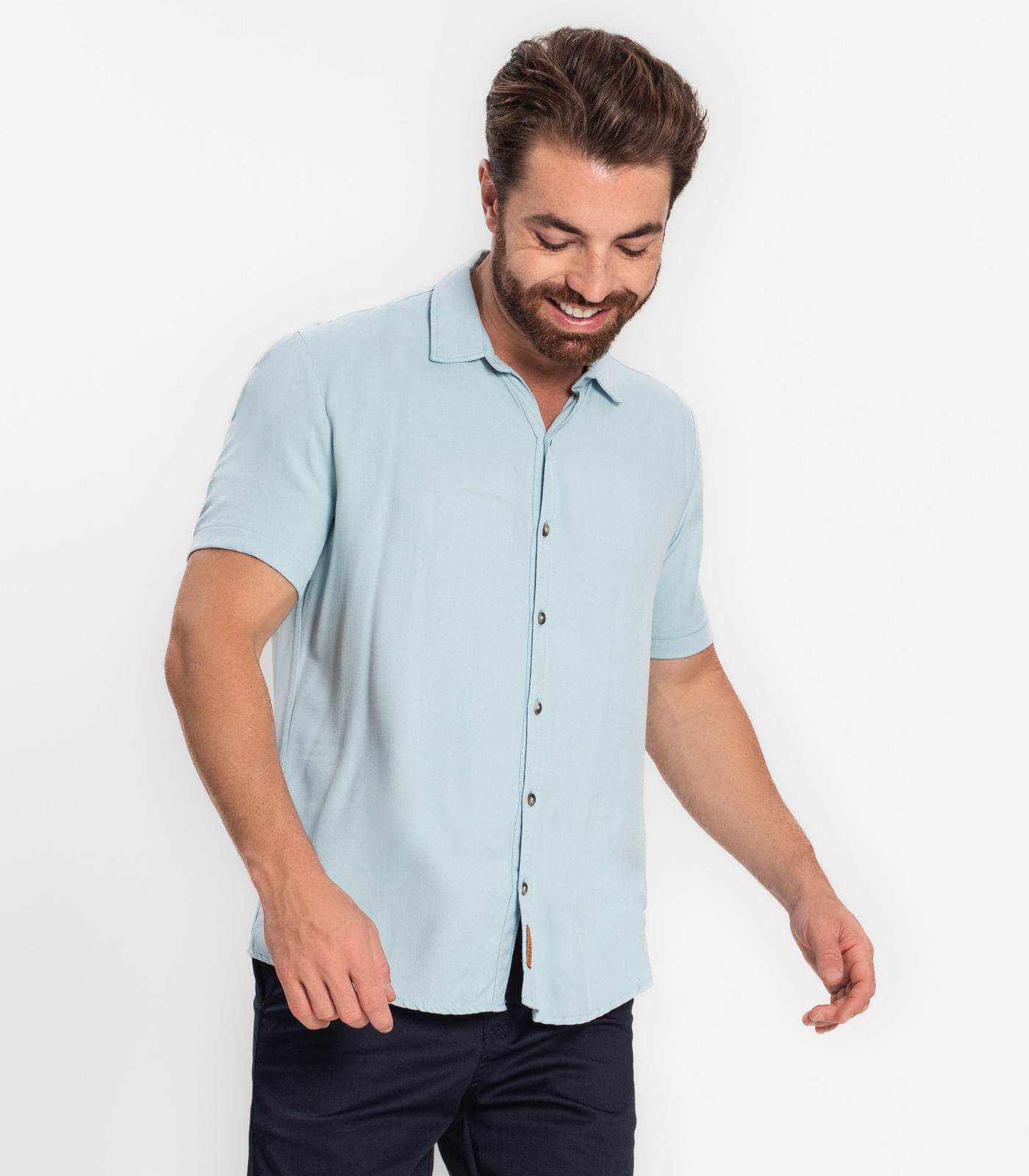 Miniatura Camisa Masculina Em Viscose Dobby Diametro Azul G