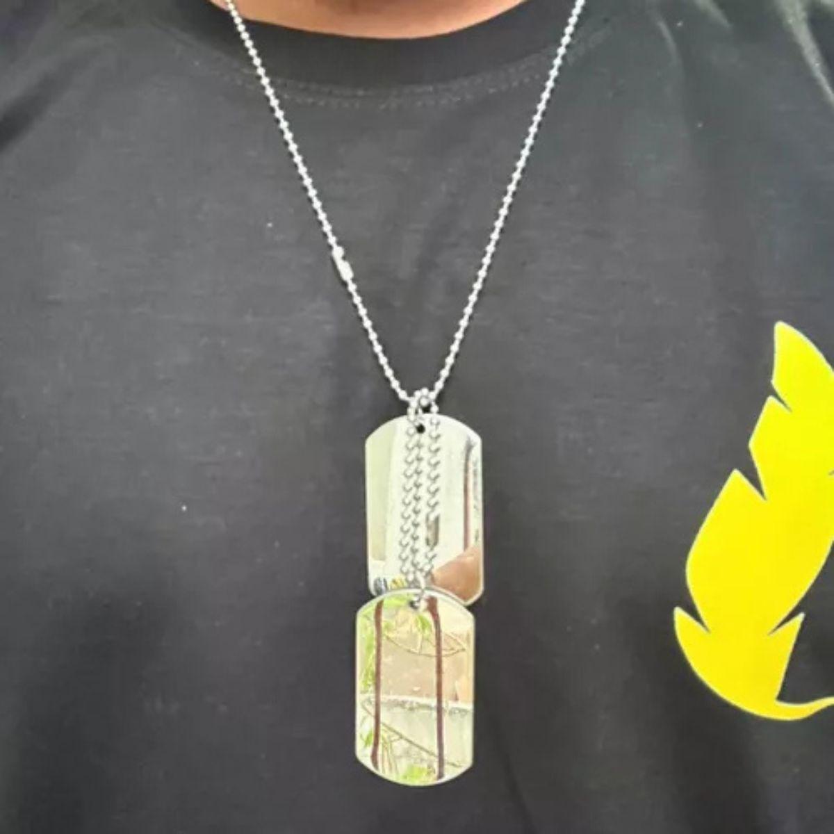 Miniatura Corrente Exército Dog Tag Aço Militar Prateado Placa Lisa