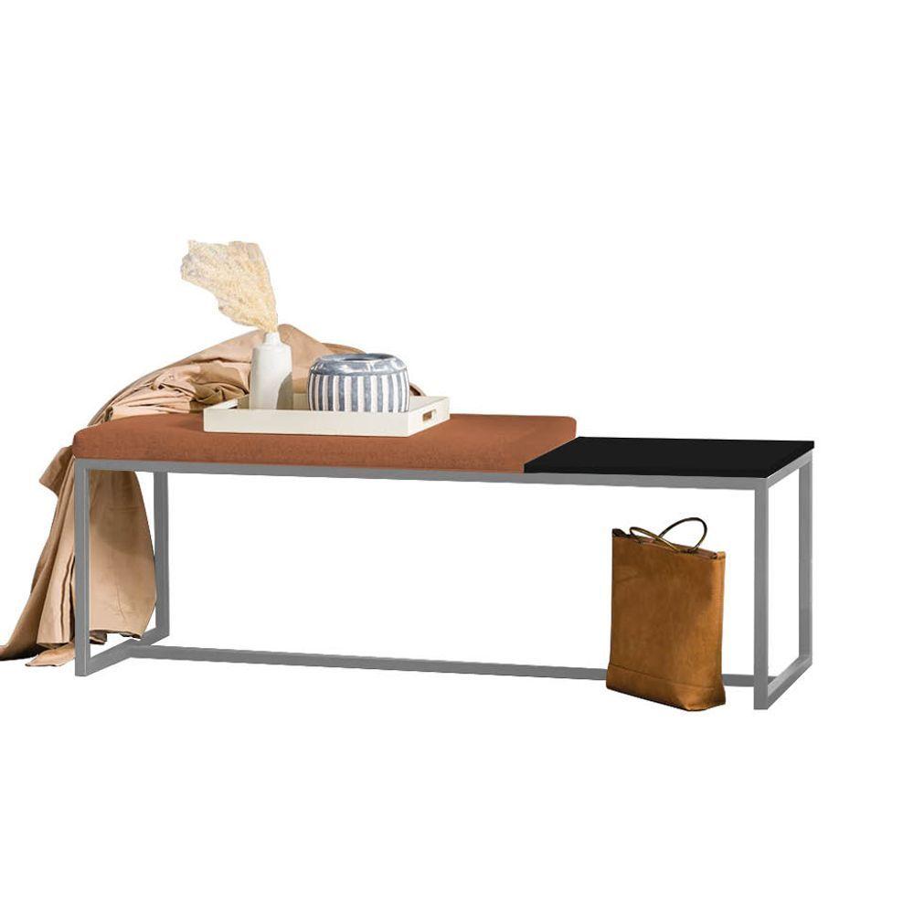 Miniatura Banco Recamier Puff 160cm Industrial Cinza Suede Terracota Tampo Quadrado Mdf Preto