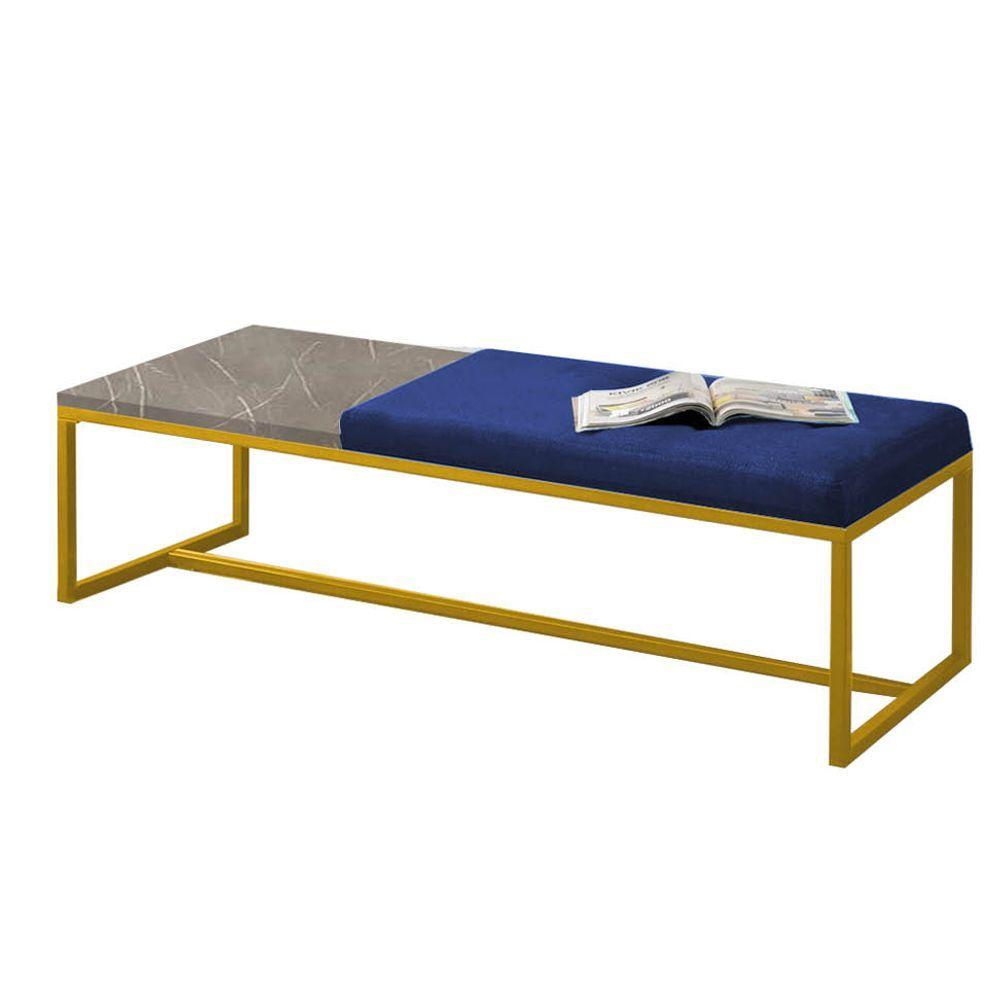Miniatura Calçadeira Recamier Londres 195cm Dourado Corino Azul Marinho Mdf Marmorizado - Ahazzo Móveis