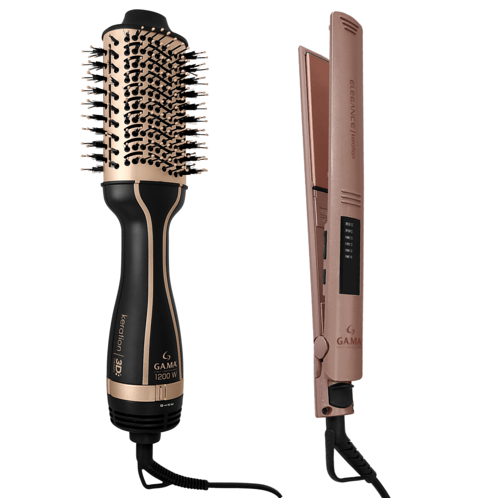 Miniatura Kit Escova Secadora Stylish Keration Brush 3D e Prancha Elegance Led Keration Pro Bivolt Bivolt