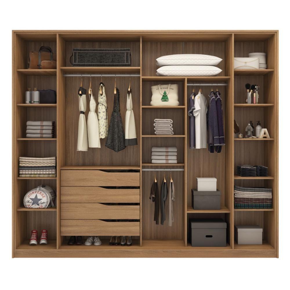Miniatura Guarda Roupa Casal 4 Portas Vidro Reflecta E 4 Gavetas Laredo Amêndola-nude Prime Tx