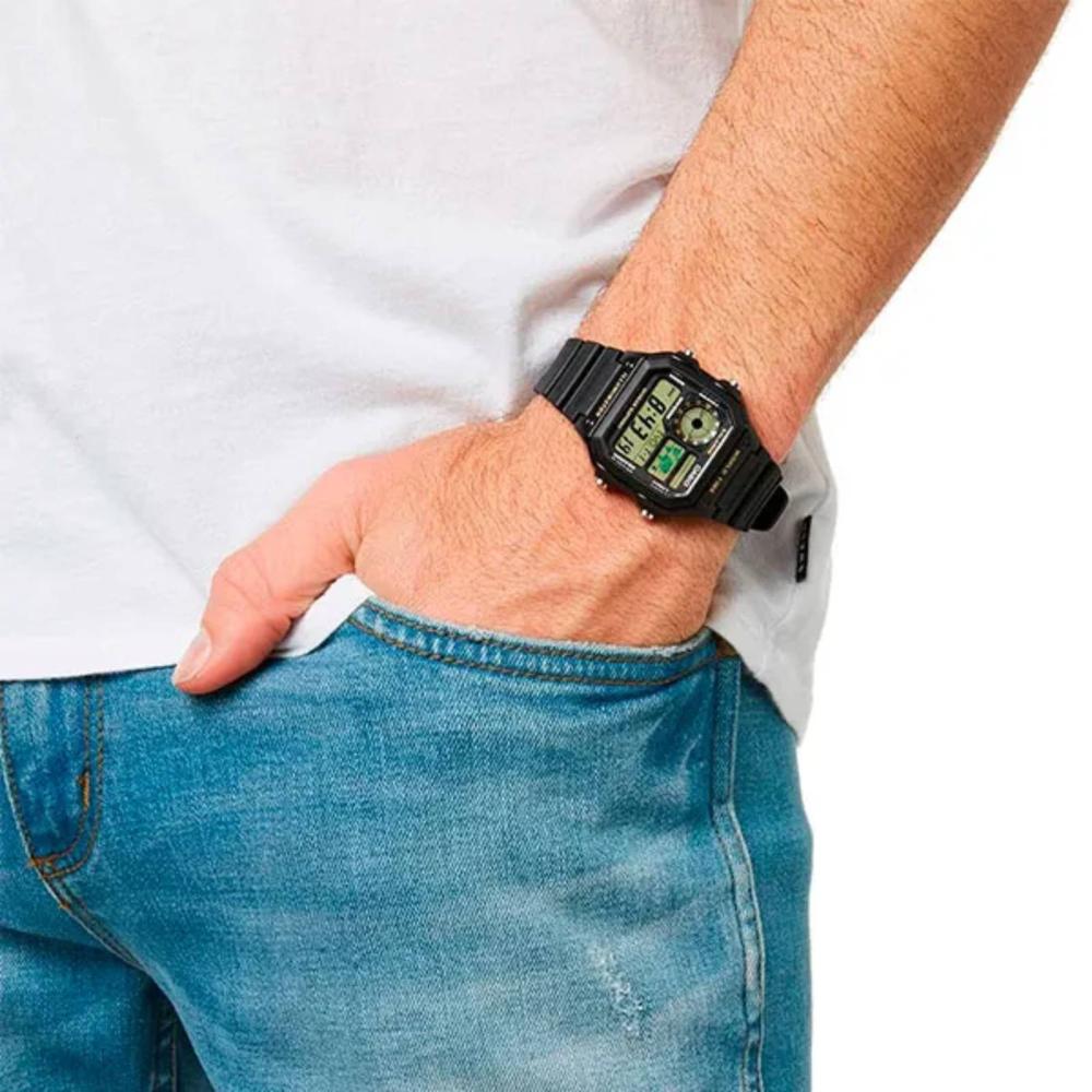 Miniatura Relógio Casio Standard AE-1200WH-1BVDF World Time Bateria 10 Anos