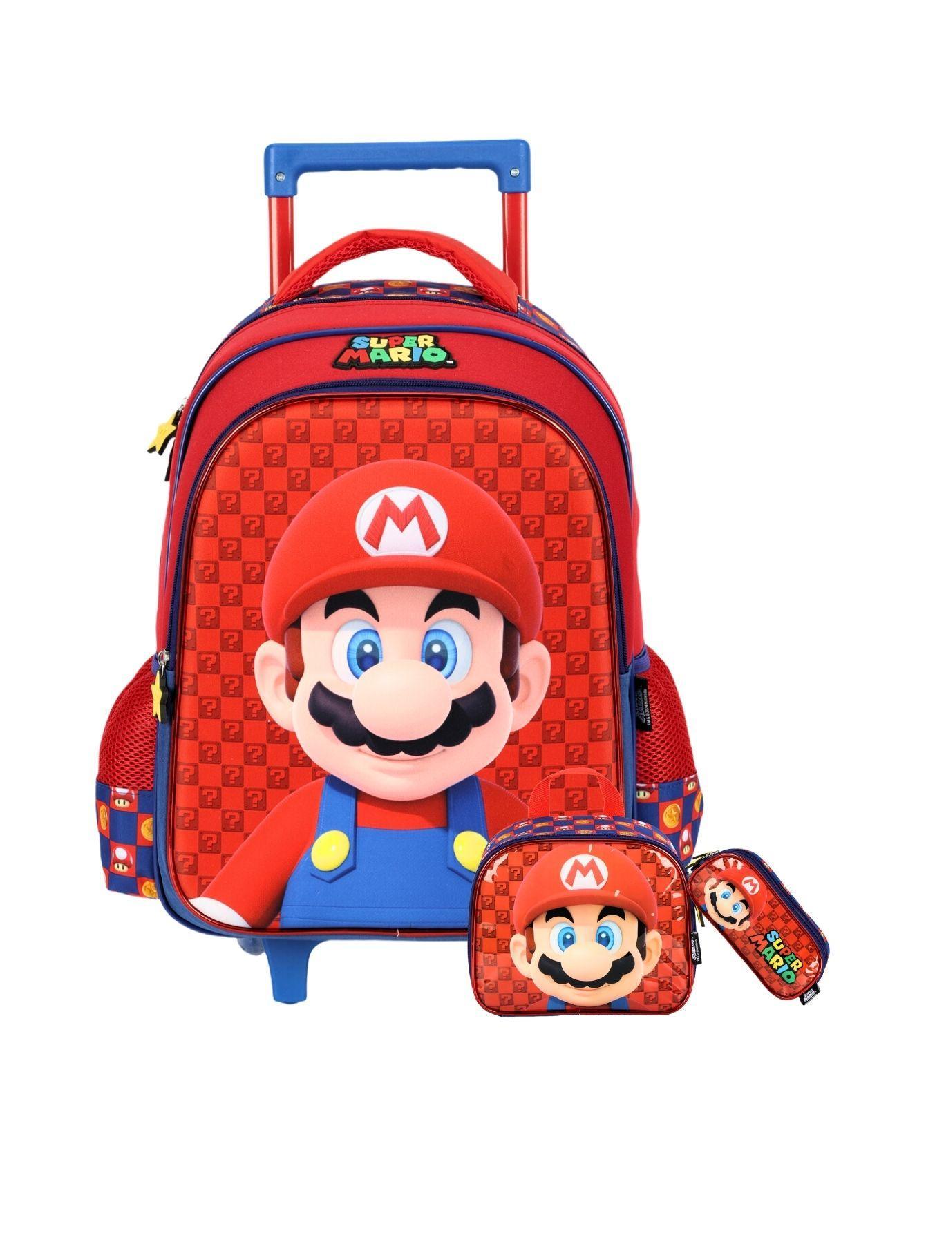 Miniatura Kit Escola Super Mario Mochila Roda Lancheira Estojo - Azul