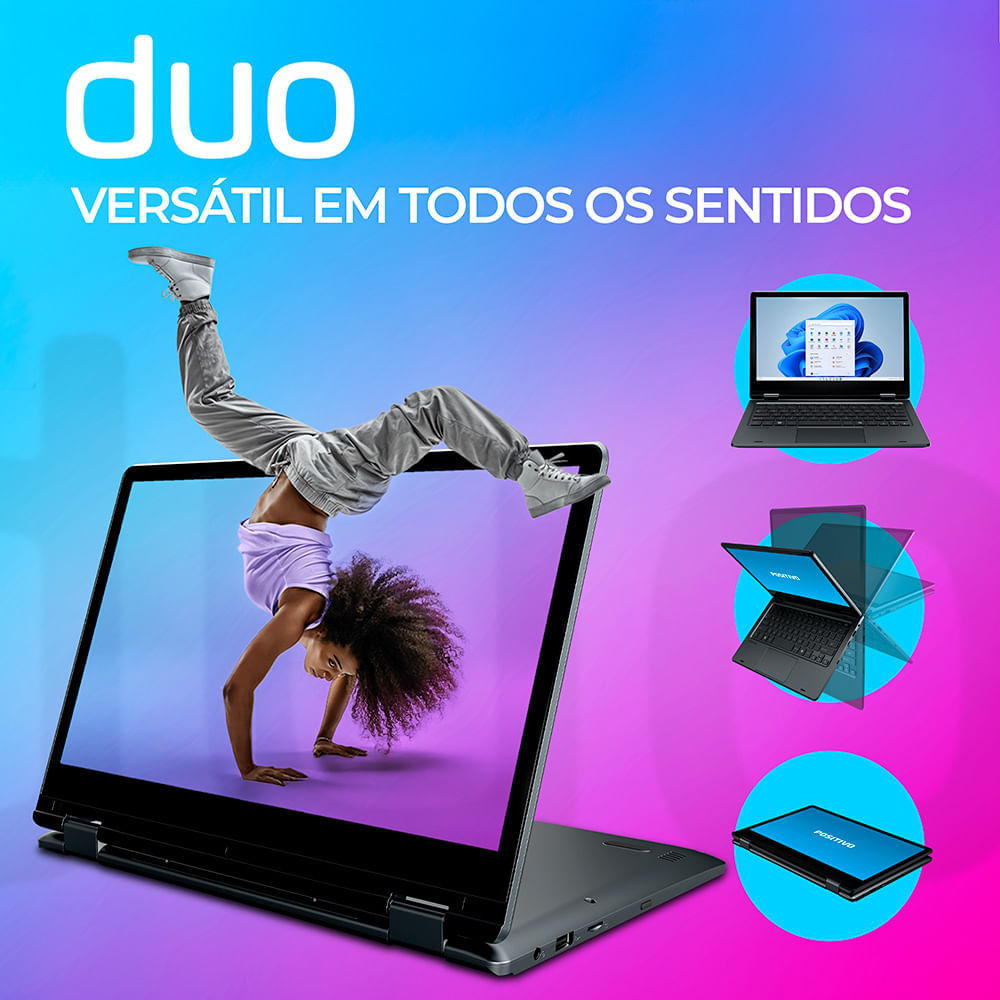 Miniatura Notebook 2 em 1 Positivo Duo C4128E Intel® Celeron® N4500 Windows 11 Home 4GB RAM  128GB eMMC 11” LED HD IPS - Cinza