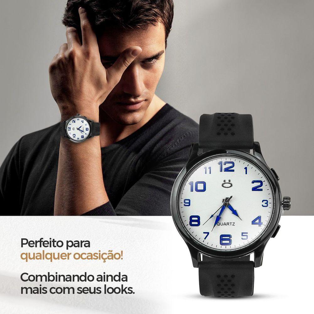 Miniatura Relogio Masculino Aco Preto + Cordao Crucifixo Robusto Preto