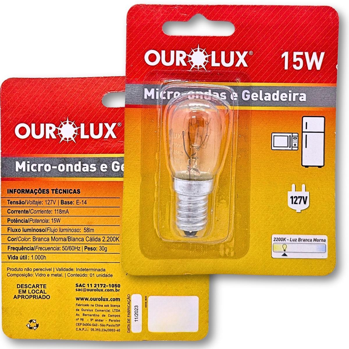 Miniatura Kit 3 Lâmpada Incandescente Micro-Ondas Geladeira Fogão 127V