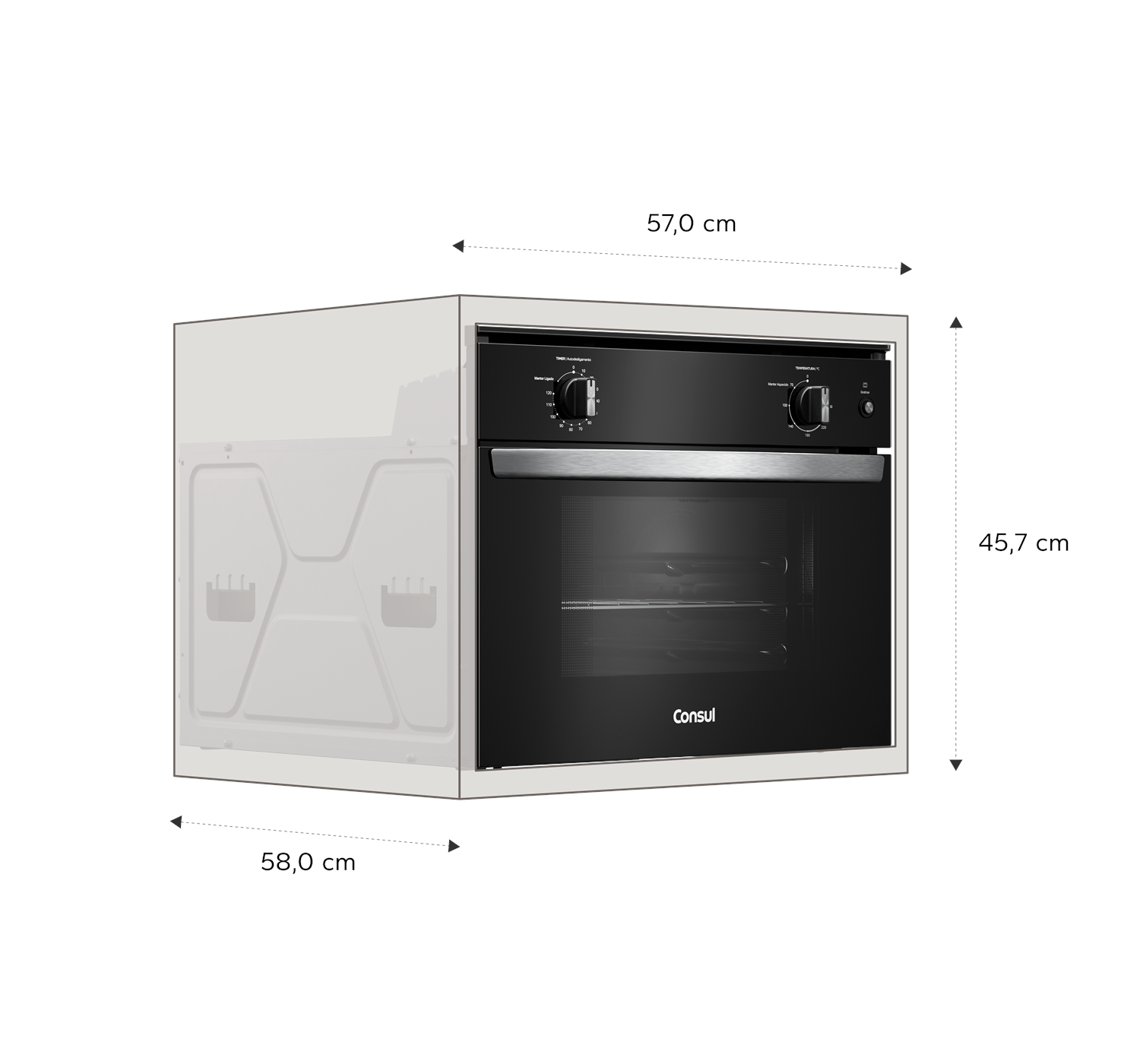 Miniatura Forno de Embutir Elétrico 47 litros Consul Preto com Timer e Função Gratinar - COB47BE 110V